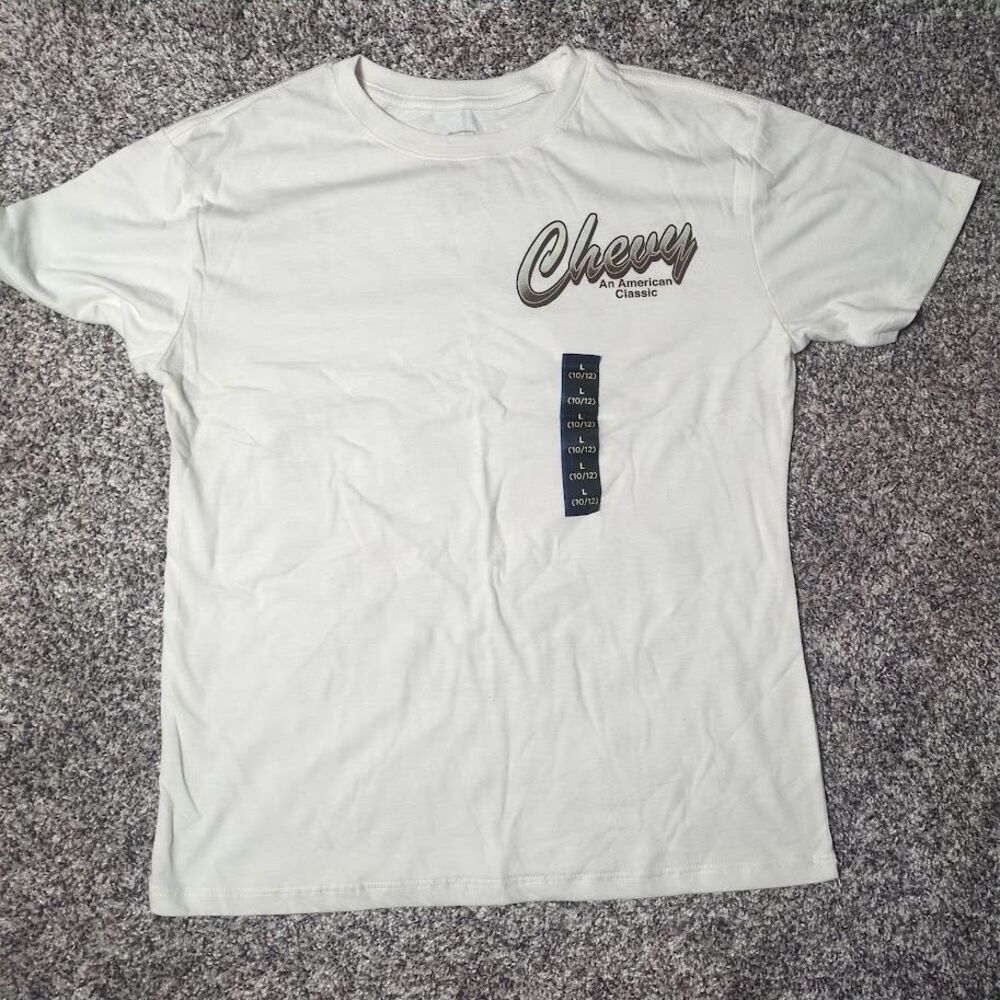 GM Chevy Chevrolet Official American Classic Boys T-Shirt Ivory Size Large 10/12